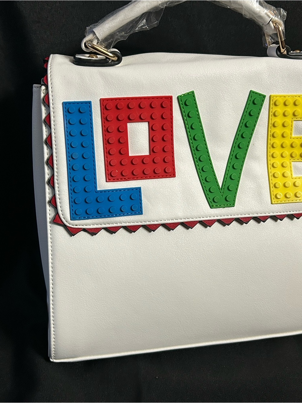 Unbranded White Top-Handle Lego Design Love Accent Satchel Shoulder Bag NWT - Picture 4 of 11